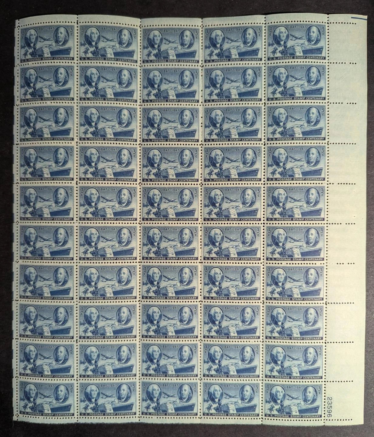 1947 USA Mail Carry 3c Sheet -Scott 947 -MNH, Undisturbed OG - No Sig Flaws