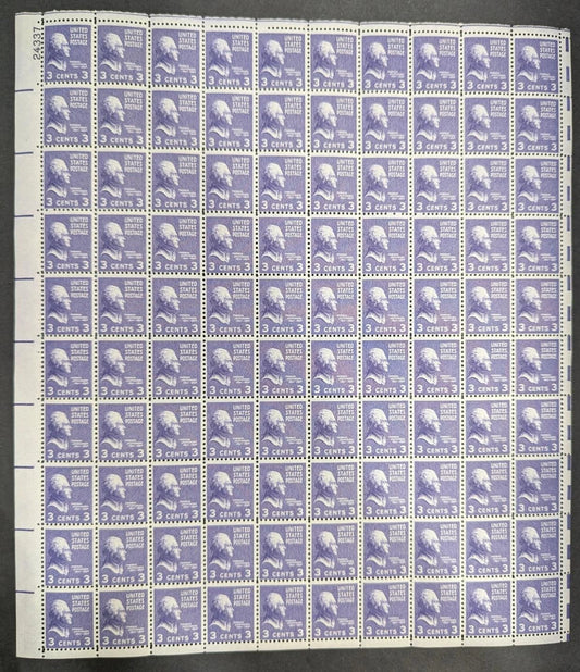 1938 USA Thomas Jefferson 3c Sheet - Scott 807 - MNH, Undisturbed OG