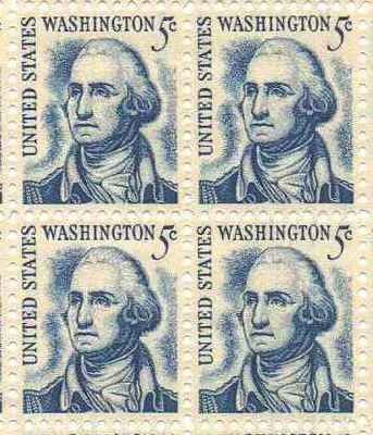 1966 George Washington redrawn Block of 4 5c Postage Stamps, Scott 1283b MNH, OG