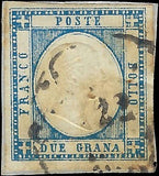 1861 Two Sicilies, Italy 2g Stamp - Sc# 22 - 4 Large Margins!