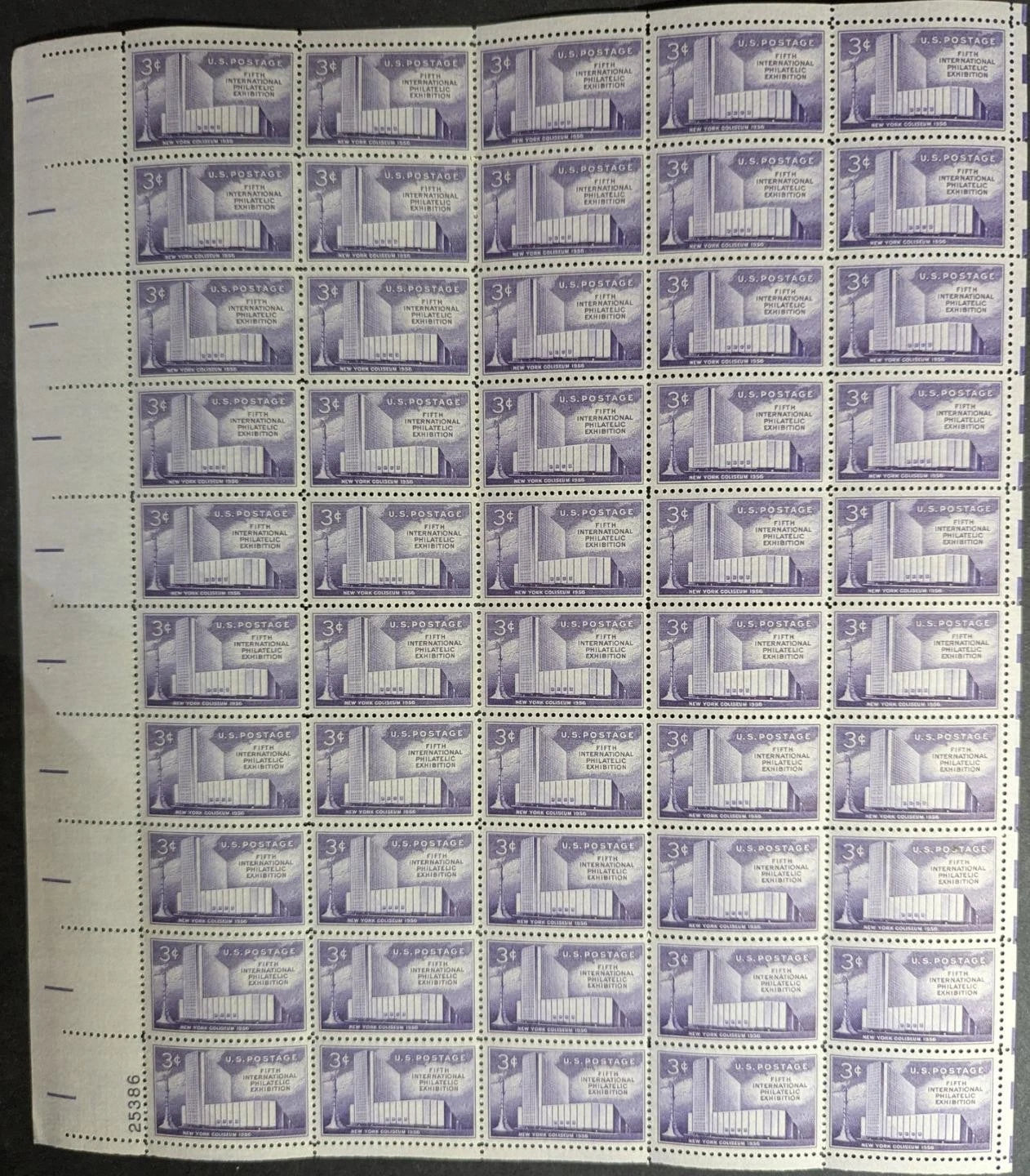 1956 USA 3c New York Sheet -Scott 1076 -MNH, Undisturbed OG - No Sig Flaws