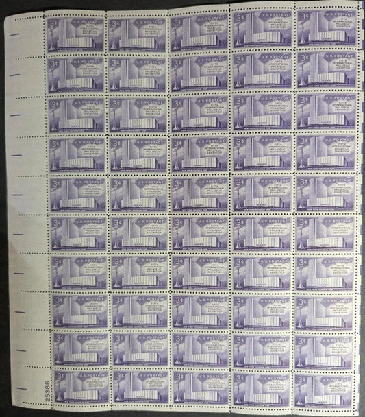 1956 USA 3c New York Sheet -Scott 1076 -MNH, Undisturbed OG - No Sig Flaws