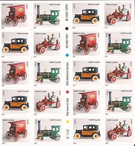 2002 Antique Toys Block of 20 37c Postage Stamps, Scott3629e, MNH, OG