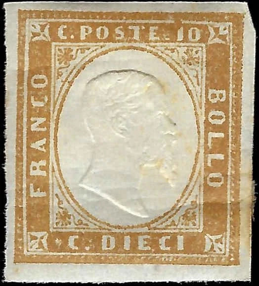 1863 Sardinia Italy 10c Stamp - Scott 11 - MH - Margins!