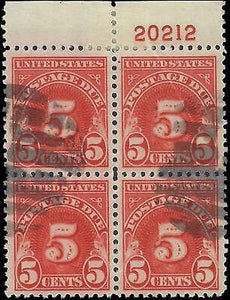 VEGAS - 1930 Postage Due 5c - Scott J73 - Block with Plate Number - P11 - READ