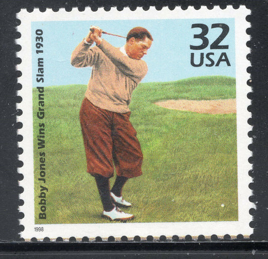 1998 The 1930s Bobby Jones Golfer Single 33c Postage Stamp, Scott 3185n, MNH, OG