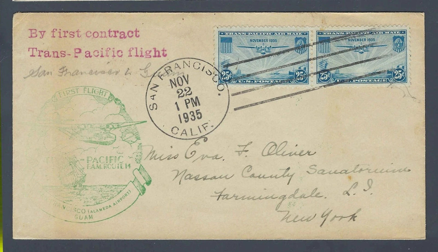 1935 FAM Route 14 Inaugural Flight Cover San Francisco to Guam C20 Pair