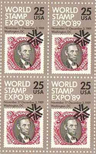 1989 World Stamp Expo '89 Block of 4 25c Postage Stamps, Sc#2410, MNH, OG