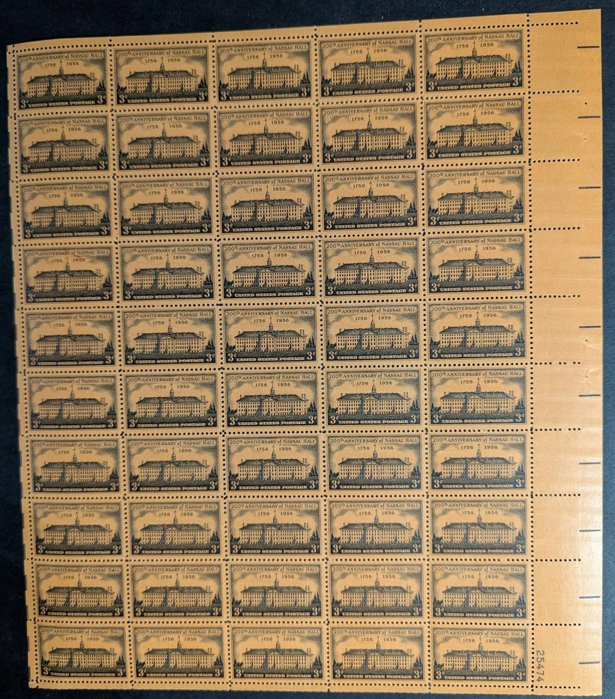1956 USA 3c Nassau Hall Sheet -Scott 1083 -MNH, Undisturbed OG - No Sig Flaws