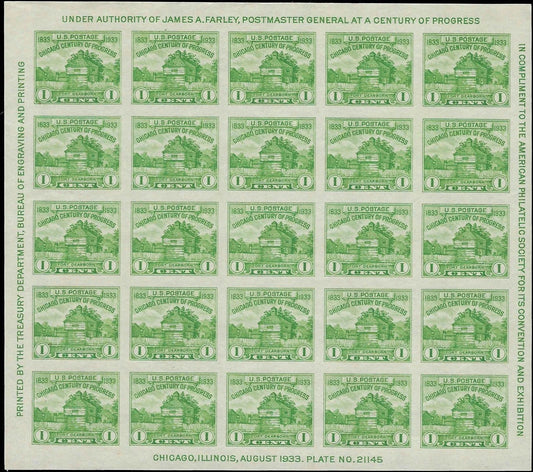 c1933 Scott 730 Philatelic Society Souvenir Sheet MNH, NG as Issued