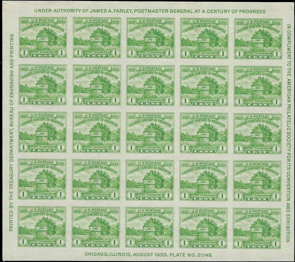 c1933 Scott 730 Philatelic Society Souvenir Sheet MNH, NG as Issued