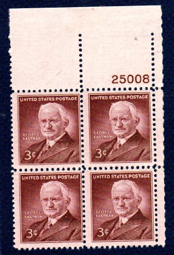 1954 George Eastman Plate Blockof 4 3c Postage Stamps - Scott 1062 - MNH,OG
