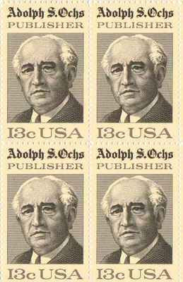 1976 Adolph S. Ochs Block of 4 13c Postage Stamps, Scott1700, MNH, OG