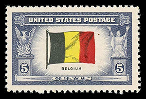 1943 WWII Overrun Country Belgium Single 5c Postage Stamp, Sc# 914, MNH, OG
