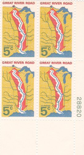1966 Great River Road Plate Block of 4 5c Postage Stamps - Scott 1319 - MNH,OG