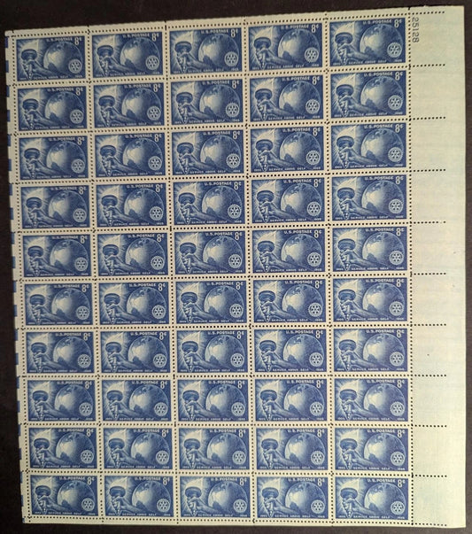 1955 USA 3c Rotary Club Sheet -Scott 1066 -MNH, Undisturbed OG - No Sig Flaws