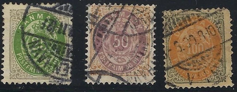 1875 Denmark Lot - Scott 32-34 - Used - As Shown - Some Minor Flaws