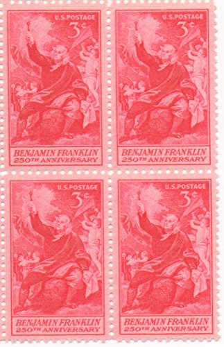 1955 Benjamin Franklin Block Of 4 3c Postage Stamps, Scott 1073, MNH. OG