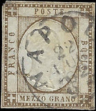 1861 Two Sicilies, Italy 1/2g Stamp - Sc# 20 - Used - 2 Corner Thins - Margins!