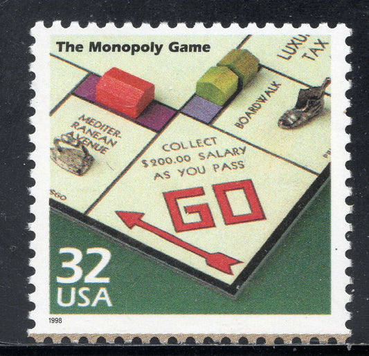 1998 The 1930s The Monopoly Game Single 33c Postage Stamp, Scott 3185o, MNH, OG