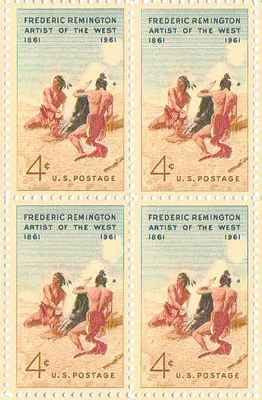 1961 Fredric Remington -Artist- Block of 4 4c Postage Stamps, Scott1187, MNH, OG