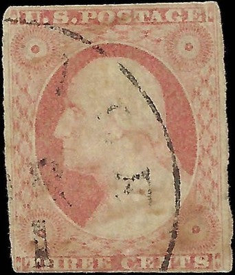c1851 3c Washington Stamp - Sc# 10a(?) - Used - Type II