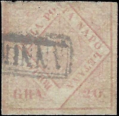 VEGAS - 1858 Two Sicilies Naples Italy 20g Stamp - Scott 6 - Used - Rare!