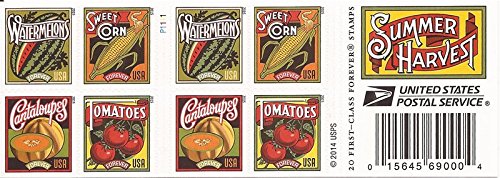 2015 Summer Harvest - Booklet of 20 Forever Stamps, Scott5004-5007, MNH, OG