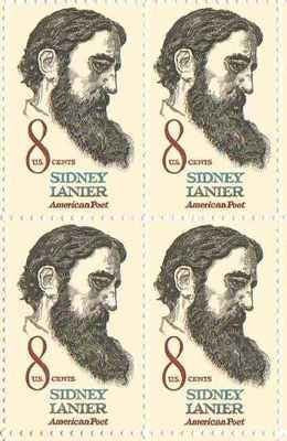 1972 Sidney Lanier American Poet Block of 4 8c Stamps, Scott 1446, MNH, OG