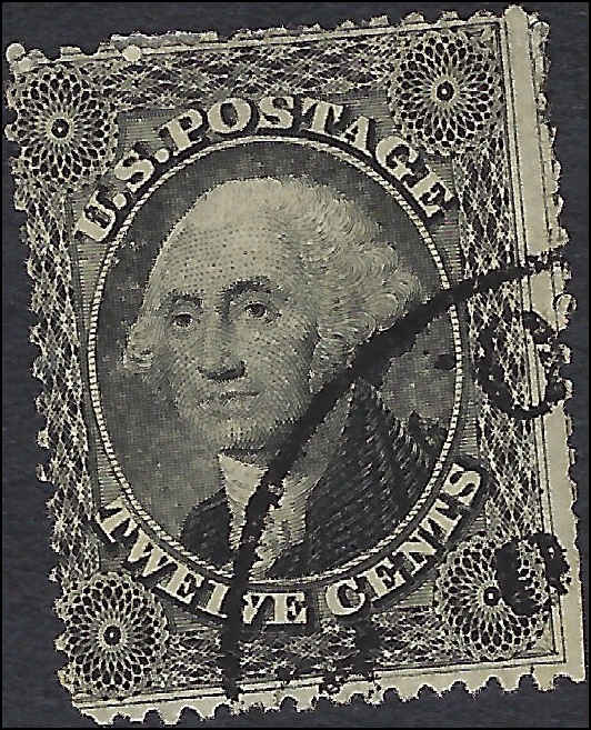 VEGAS - 1857 Washington 12c- Scott 36 - Plate 1 - Clipped Perfs
