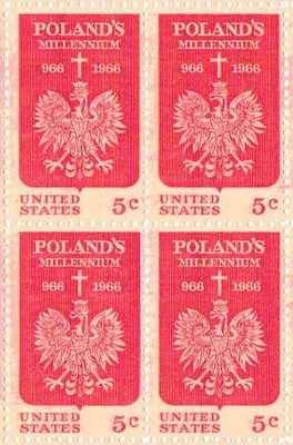 1966 Poland Millenium Block of 4 5c Postage Stamps, Scott1313, MNH, OG