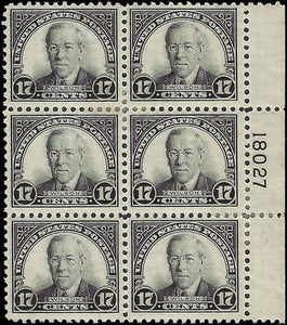 c1925 - Sc# 623 Wilson Plate Block of 6 - MH, OG - Flaws, READ - Cat= $250