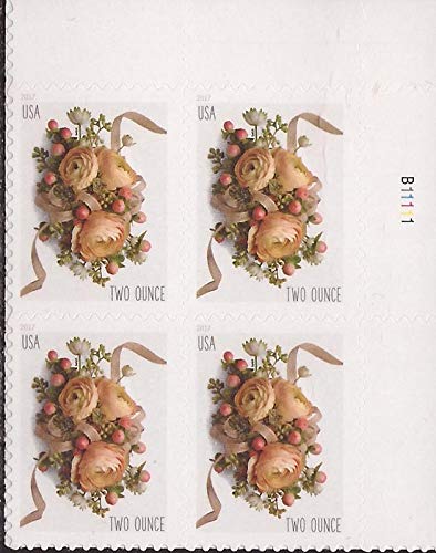 2017 Two Ounce Wedding Corsage Plate Block of 4 70c Stamps, Scott5200, MNH, OG