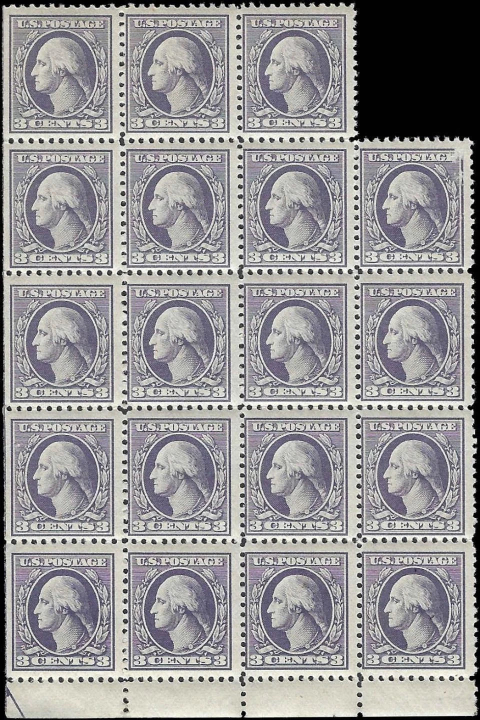 1918 USA Scott 530 3c Washington Block of 19 - MNH - READ