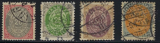 1875 Denmark Lot - Scott 31-34 - Used - As Shown - Some Minor Flaws