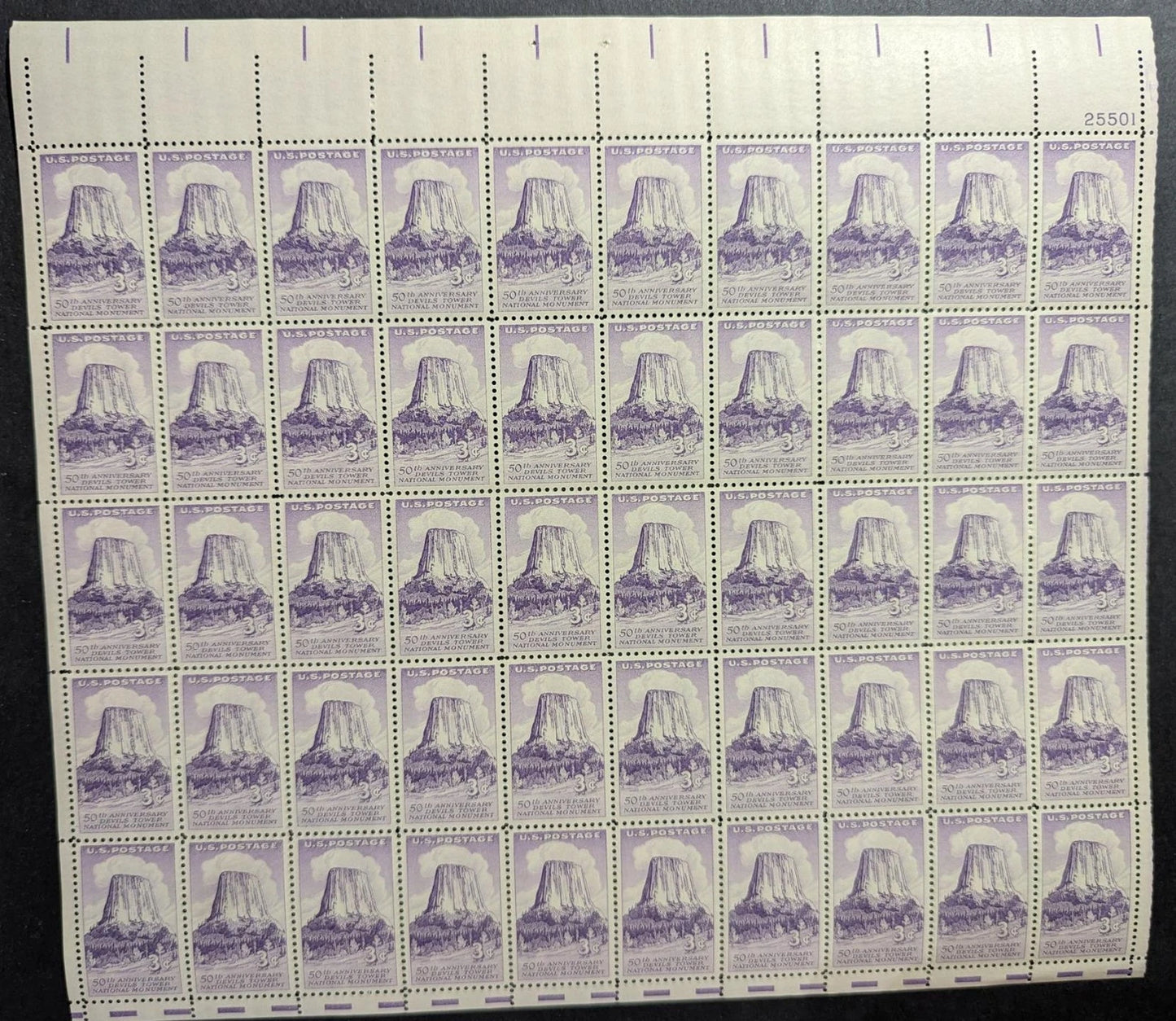 1956 USA 3c Devils Tower Sheet -Scott 1084 -MNH, Undisturbed OG - No Sig Flaws