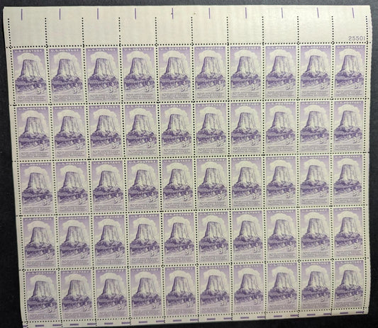 1956 USA 3c Devils Tower Sheet -Scott 1084 -MNH, Undisturbed OG - No Sig Flaws
