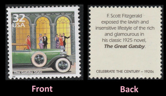 1998 Celebrate the 1920s The Gatsby Style Single 33c Stamp, Scott 3184b, MNH, OG