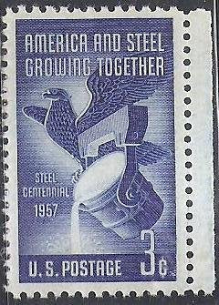 1957 America And Steel Centennial Single 3c Postage Stamp Scott 1090 MNH,OG