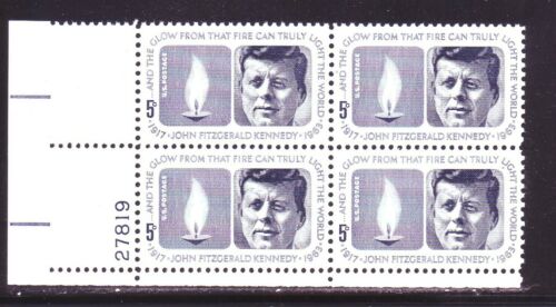 1965 Pres. John F. Kennedy Plate Block Of 4 5c Postage Stamps, Scott1246, MNH, OG
