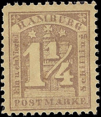 c1864 Hamburg, Germany 1-1/4s - Scott 22 -No Visible WM - Apparent Reprint