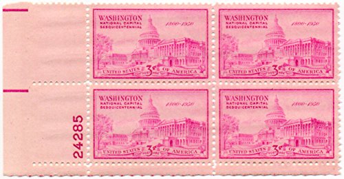 1950 US Capitol Building Plate Block of 4 3c Postage Stamps - Scott992 - MNH,OG