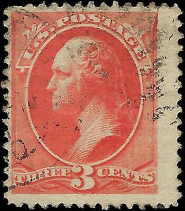 VEGAS - 1887 USA Washington 3c Vermilion - Sc# 214 - Bent Perf Top Left