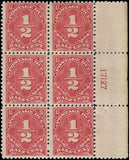 c1925 - #J68 1/2c Postage Due Plate Block of 6 - MNH, Undisturbed OG