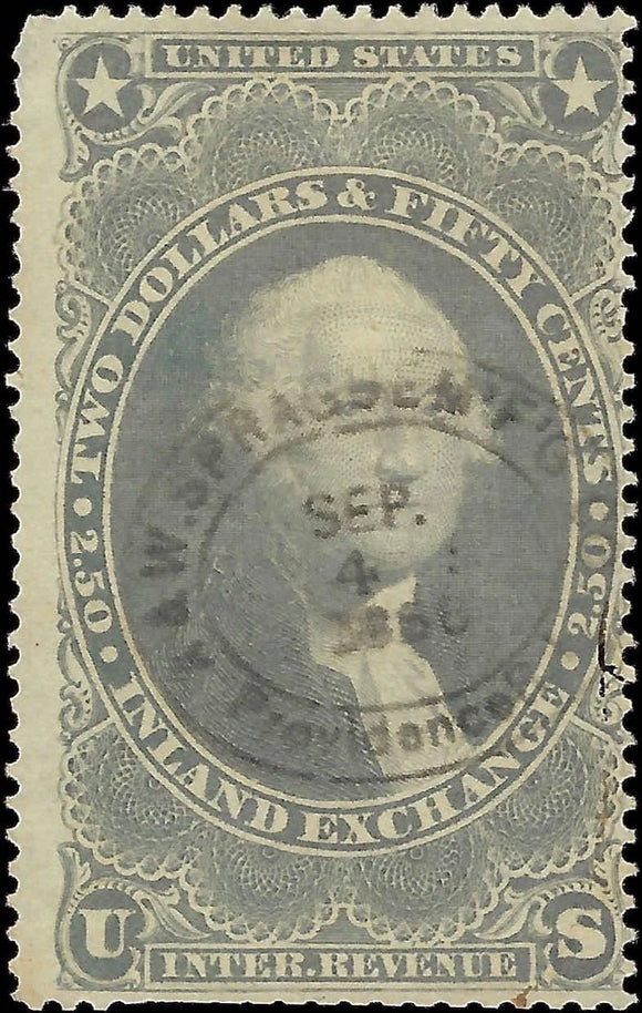 c1863- Scott R84c $2.50 Inland Exchange Revenue Stamp -1866 Merchant Hand Stamp