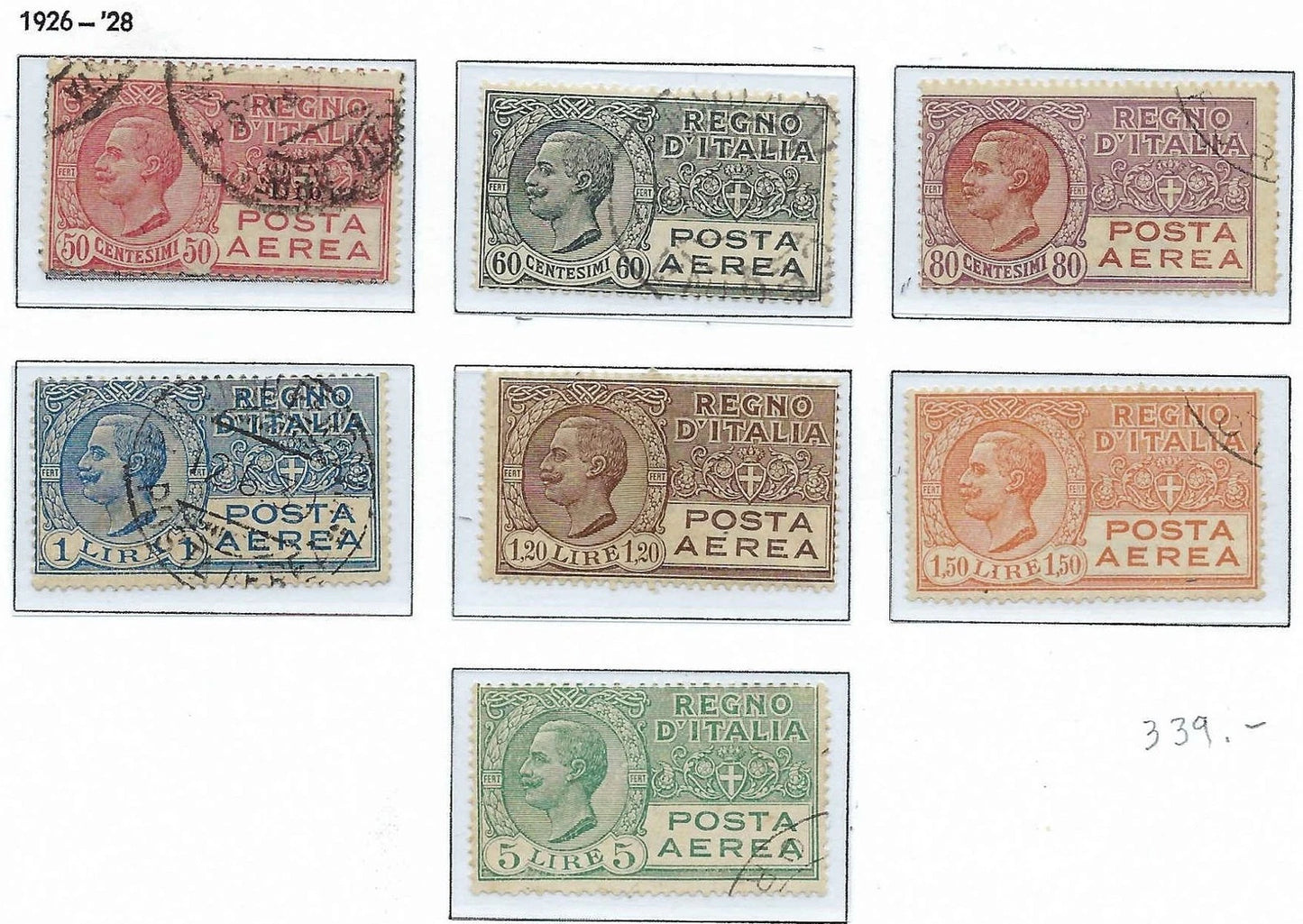 1926-28 Italy Air Post -Scott C3-C9 - Used But C7 is MH, OG -Nice! -Cat= $317!