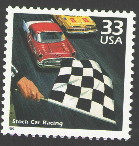 1999 Celebrate the 1950s Stock Car Racing Single 33c Stamp, Scott 3187n, MNH, OG