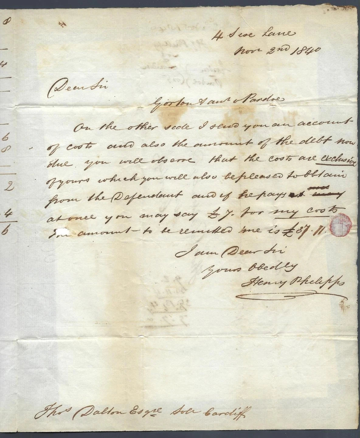 GB 1840 Penny Black SE On Entire Folded Letter Cardiff Original Contents