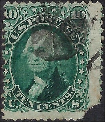 c1861 10c Washington Stamp - Scott 68a - Used - Corner Flaw