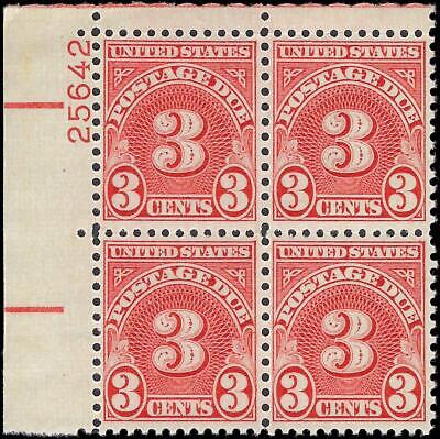 VEGAS - 1931 Postage Due 3c - Scott J82b Dry - Plate Block - MNH, Undist OG -Read